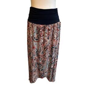 Apt. 9 maxi wrap colorful paisley skirt with wide ruching waist, size XL